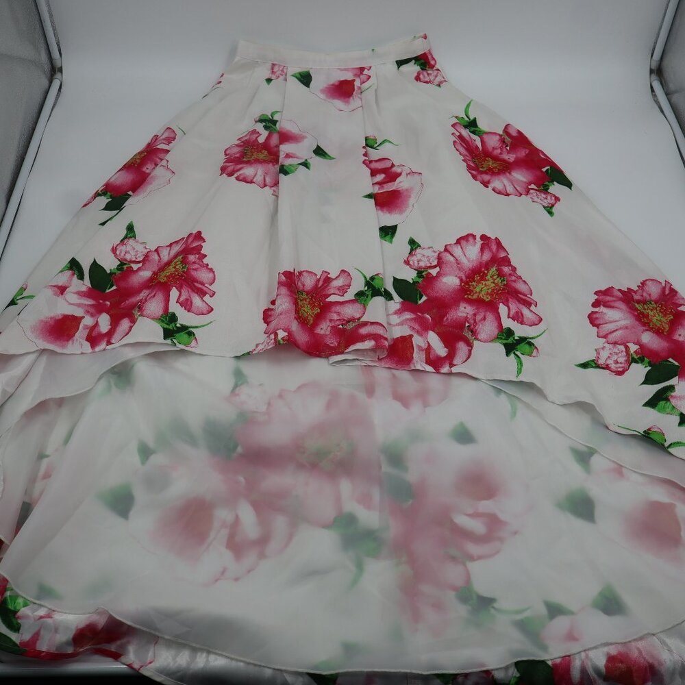 My Michelle Women White Pink Floral High-Low Asymmetrical Skirt‎ Size 3